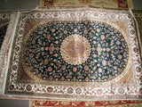 4x6 Pakistani Carpet Rug 100% Pure Silk Emerald Green Kashmir Pakistan Floral