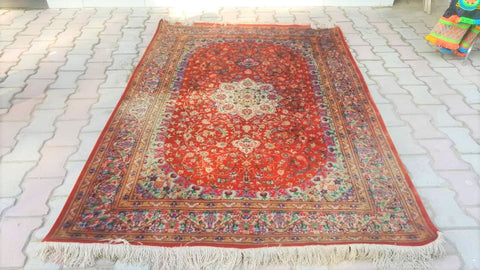 5x7 Pakistani Carpet Rug 100% Pure Silk Red Maroon Crimson Kashmir Pakistan Floral