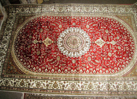 Persian Rug 5x8 Turkmen Carpet Tribal 100% Silk Medallion Red Maroon Bohemian