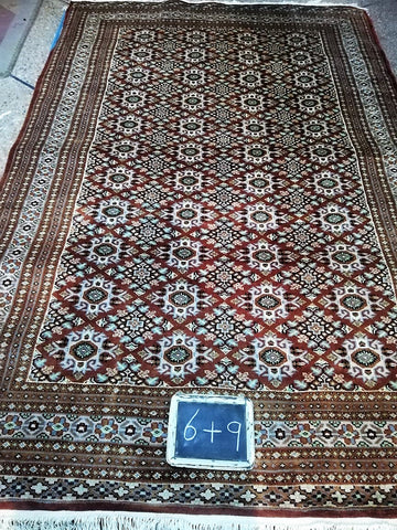 6x9 Pakistan Carpet Rug Persian Silk Wool Blend Hand Knotted Dark Brown New
