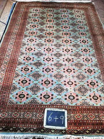 6x9 Pakistan Carpet Rug Persian Silk Wool Blend Hand Knotted Turquoise Sea Green Teal New