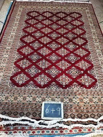 6x9 Pakistan Carpet Rug Persian Silk Wool Blend Hand Knotted Red Maroon Crimson New