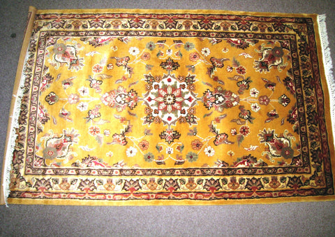 3x5 Pakistani Rug Sindhi Yellow Silk Wool Blend