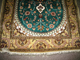 Persian Rug 2.5'x4' Turkmen Carpet Tribal 100% Silk 600 kpsi Green Turquoise New