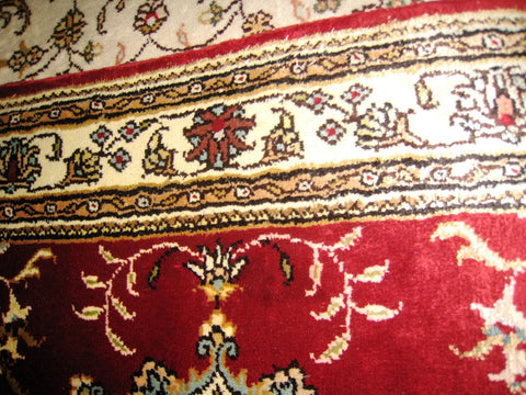 Silk Rug, 2x3 Size, Pakistani Sindhi Design, Red, White, Floral Pattern