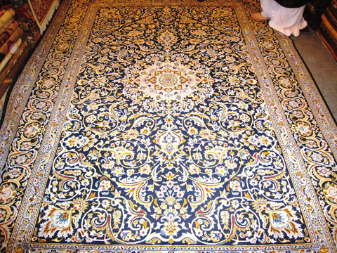 PERSIAN CARPET ORIENTAL rug genuine kashan iran iranian 8x11 400 kpsi 100% wool traditional beautiful huge bed living room large navy blue