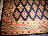 Persian Carpet Oriental Rug genuine ethnic baluchi indian design 3x5 hand knotted silk wool blend geometric living room navy blue royal